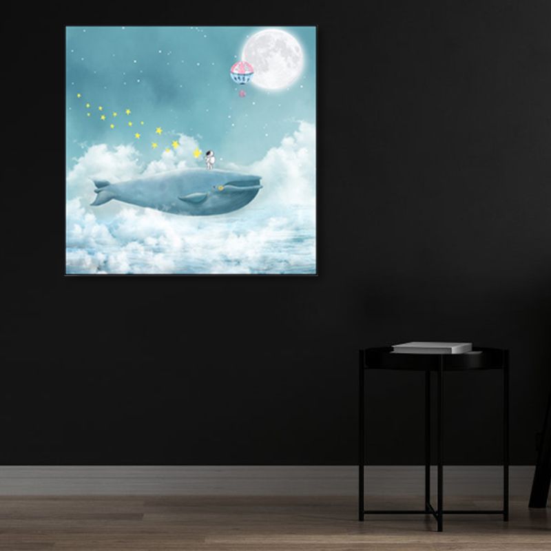 Full Moon and Whale Canvas Print Children's Art Textured Home Gallery Wall Decor