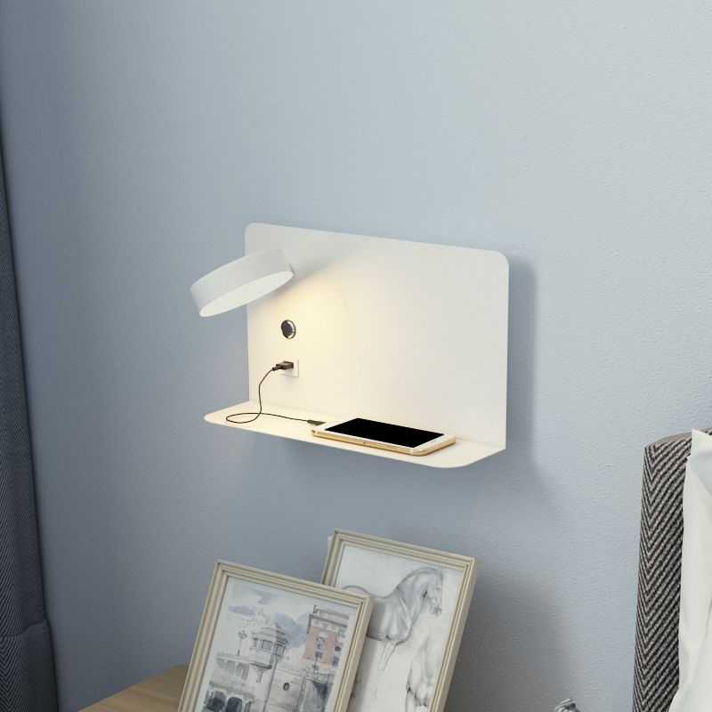 Bedside Reading Wall Light Rotatable Nordic LED Sconce with Shelf and USB Charging Port