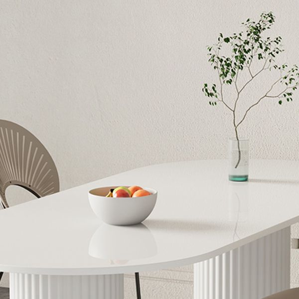 Stone Top Dining Table Modern Oval Dining Table in White with Double Pedestal