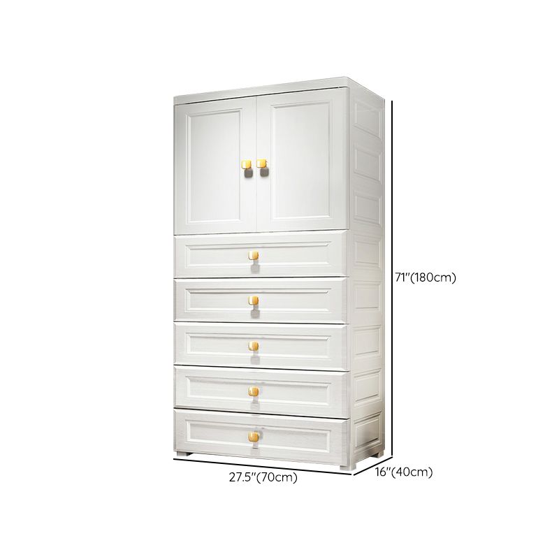 White Plastic Armoire, 2-Door Wardrobe With 2-Drawers and Clothing Rod
