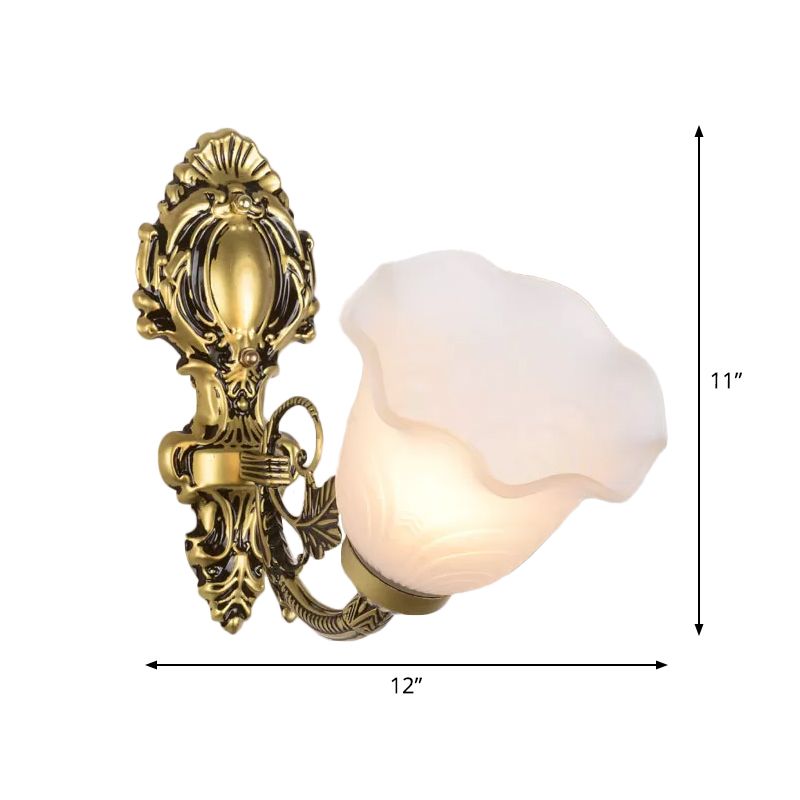 1 Light Bellflower Wall Sconce Farmhouse Bronze Milky Frosted Glass Wall Mounted Light for Corner