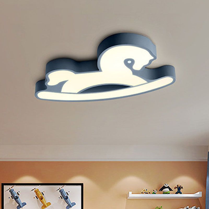 Horse Ceiling Flush Mount Nordic Acrylic Pink/Blue LED Flush Light Fixture for Children Bedroom