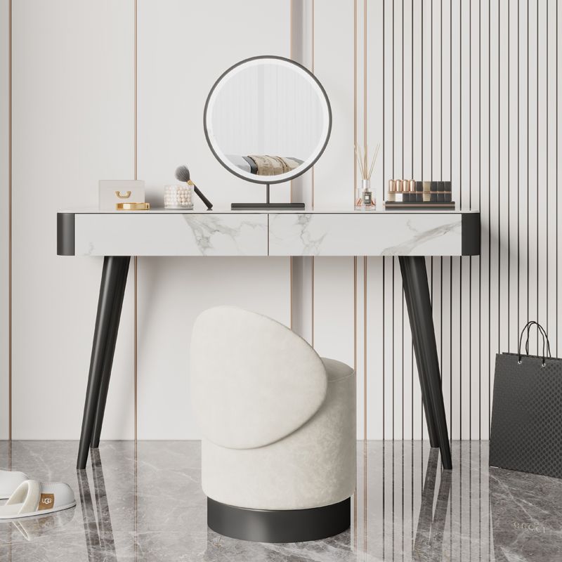 White Vanity 29.52" High Metal and Stone Top Vanity Set with Stool