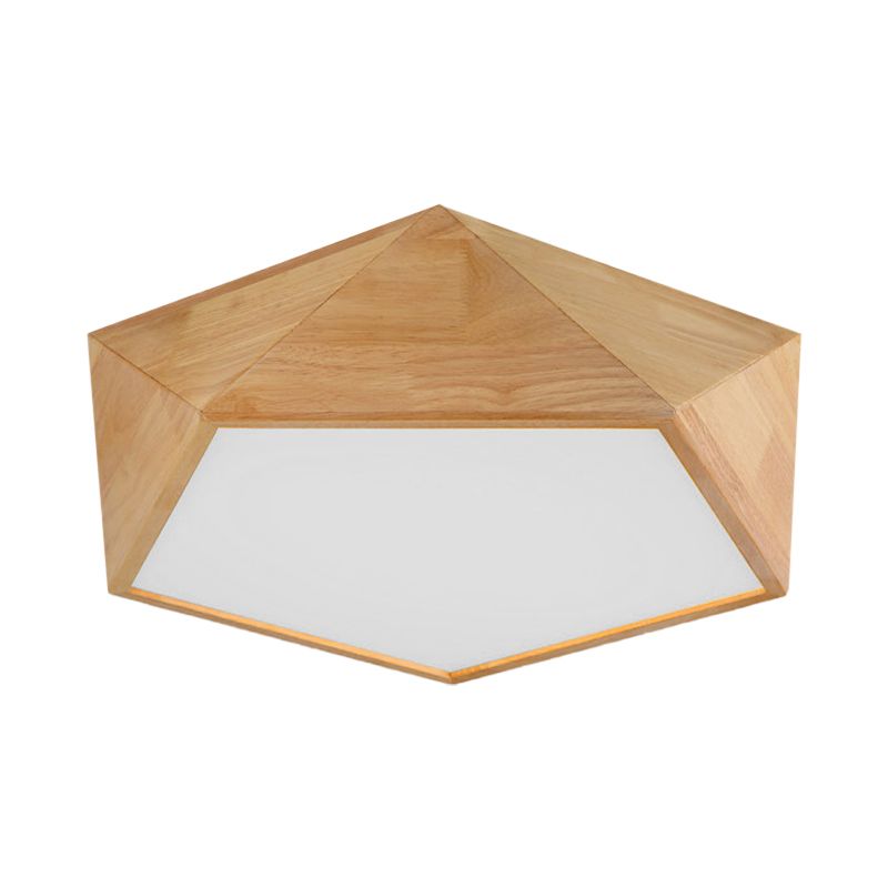 16.5"/20.5" Width Wood Pentagon Ceiling Fixture Porch Stair Japanese Style LED Flush Ceiling Light in Beige