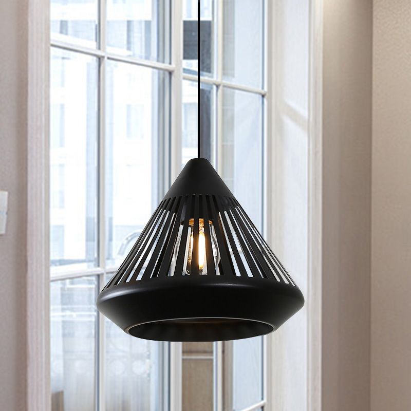 Single Iron Hanging Light Kit Vintage Black/White Diamond Cage Bistro Pendant Lighting Fixture