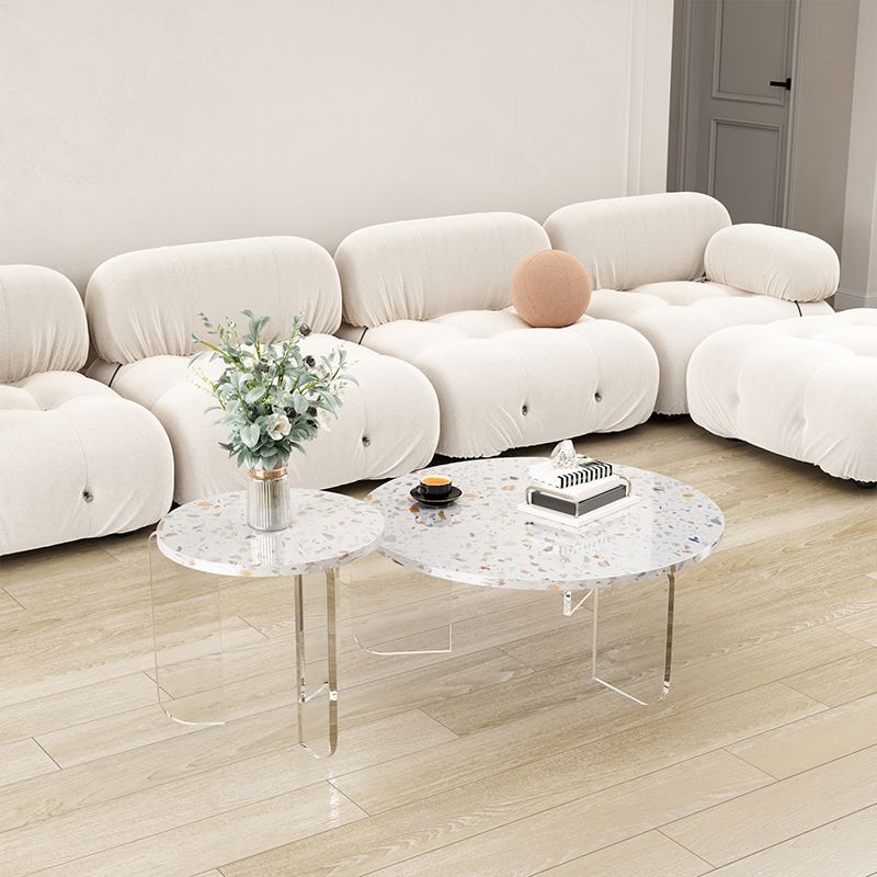 Round Terrazzo Coffee Cocktail Table Set with Acrylic/Ash Legs
