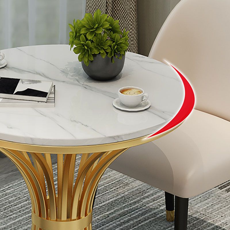 Gold Pedestal Dining Table Modern Style Round Stone Top Table