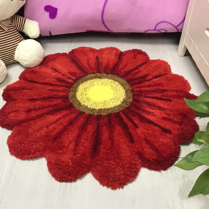 Chic Flower Pattern Rug Polyester Pink Area Rug Stain Resistant Area Carpet for Children's Room