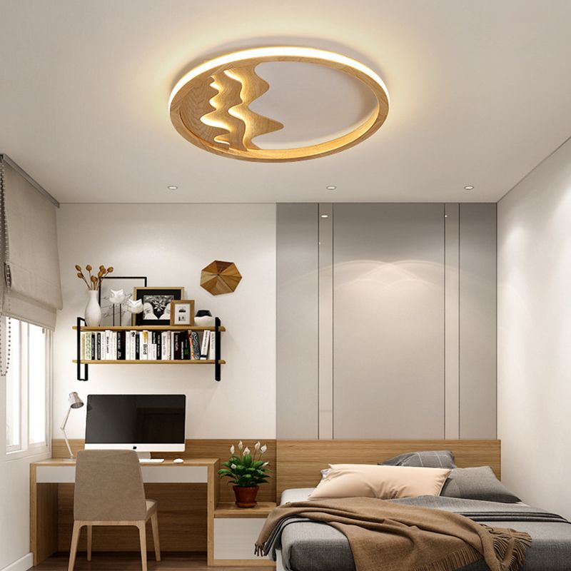 Houten Ring Vormige Flush Light Fixture Minimalistische LED Plafond Licht voor Slaapkamer