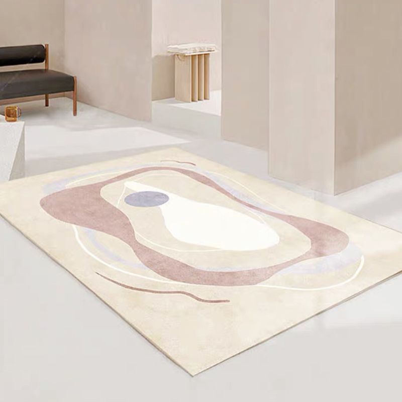 Light Color Abstract Lines Print Rug Polyester Casual Carpet Non-Slip Backing Indoor Rug for Living Room