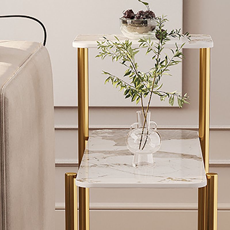 Contemporary Rectangular Side Table Slate Top 4 Legs End Table
