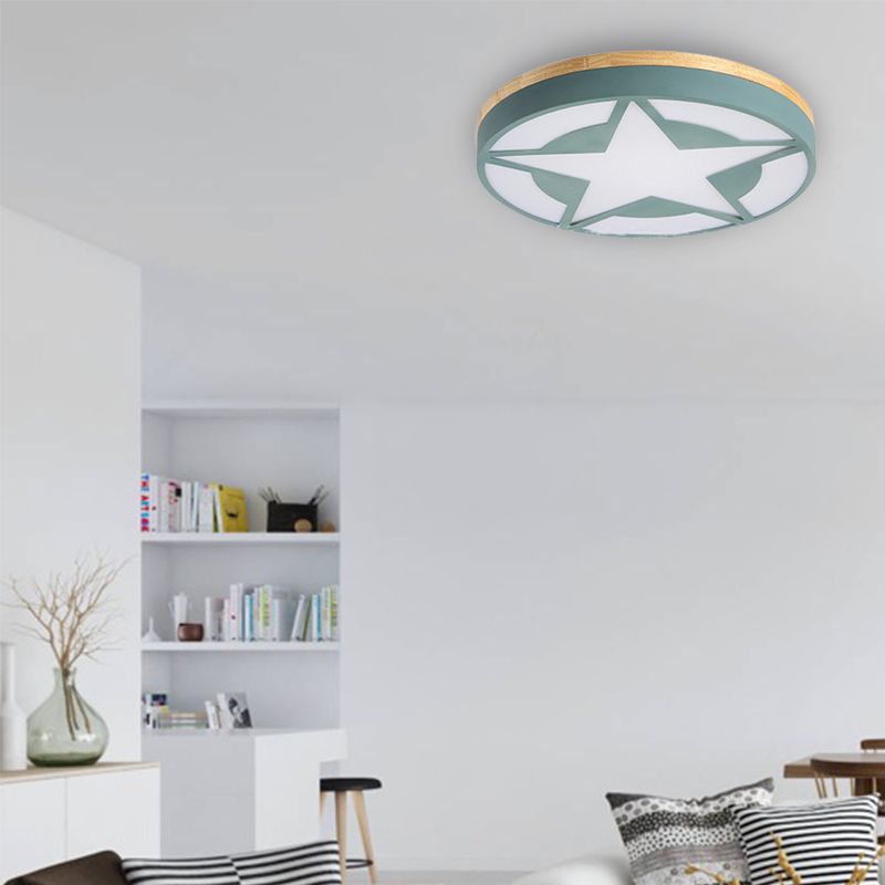 Wood LED Ceiling Light, Star Flush Mount Light with Acrylic Shade for Boys Bedroom Modern Style