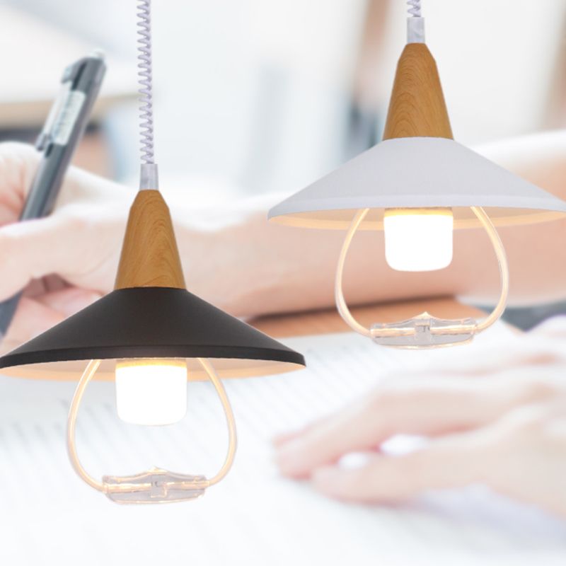Modern Nordic Macaron Hanging Lamp Wooden Tapered Pendant Light with Aluminium Shade