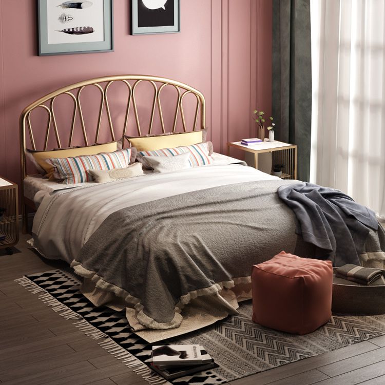 Glam Metallic Open-Frame Bed with Arched Headboard, 45.3" Tall