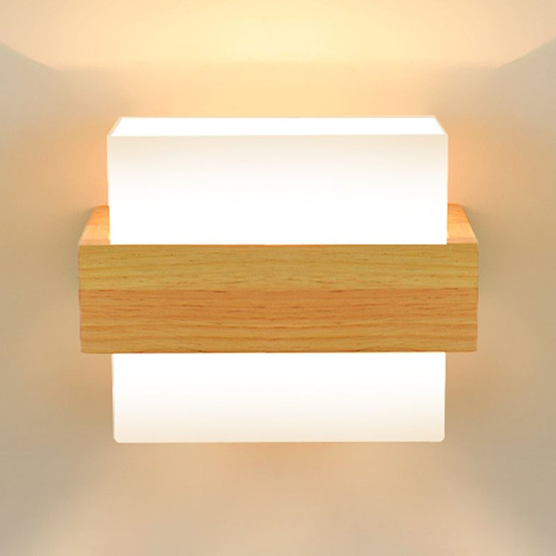 Japanese Style Wall Light Fixture Solid Wood Geometric Wall Sconce for Bedroom