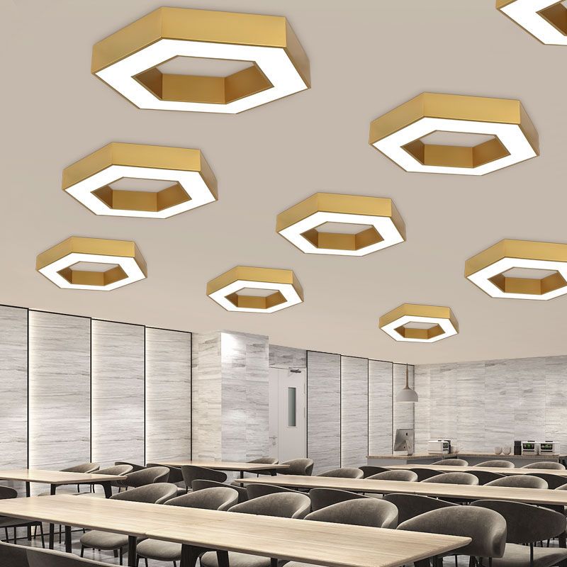 Nordic Hexagon Ceiling Light Metal Gold LED Flush Mount Light for Office