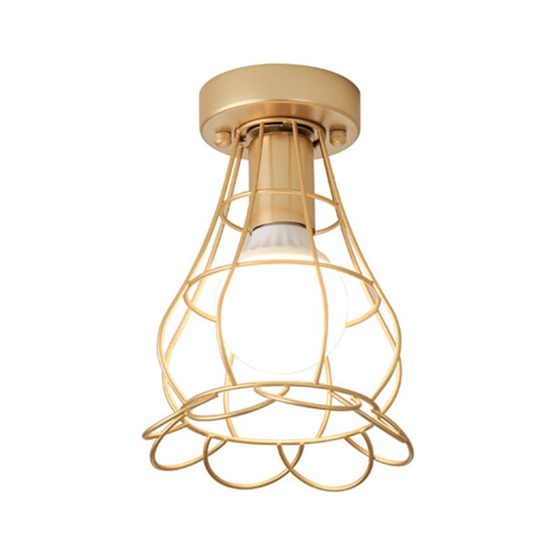 Single Modern Black/Golden Flush Mount Lighting Metallic Ceiling Light for Foyer