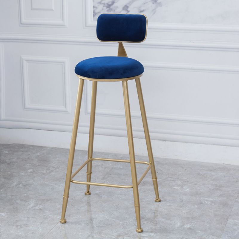 Scandinavian Footrest Bar Stools Fabric Round Seat Barstool with 4 Gold Iron Legs