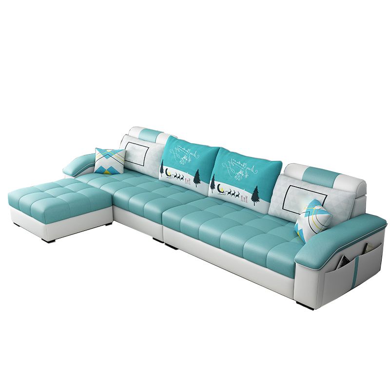 Sloped Arms Faux Leather and Cotton Blend Sectionals Sofa for Four People