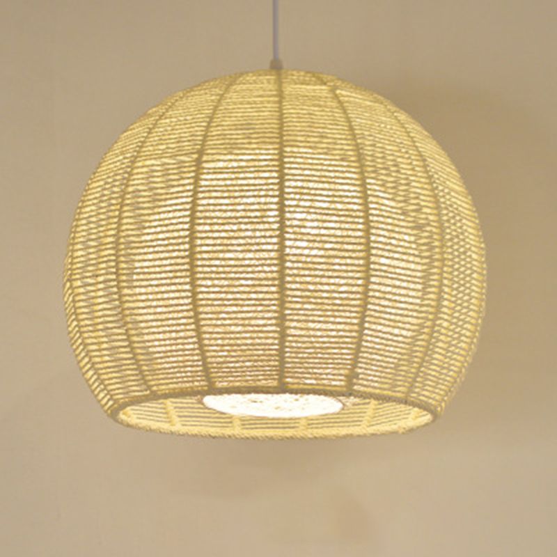 Asian Style Hand-weaving Lighting Fixture Double Rattan Shade Simplicity Globe Hanging Light for Bedroom Balcony