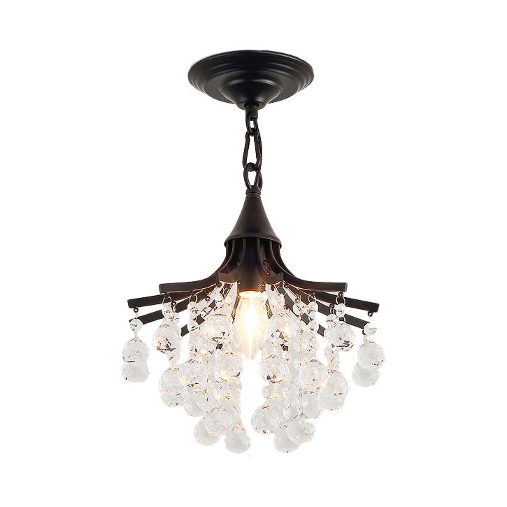Crystal Drops Chandelier Single Bare Bulb Metal Chandelier