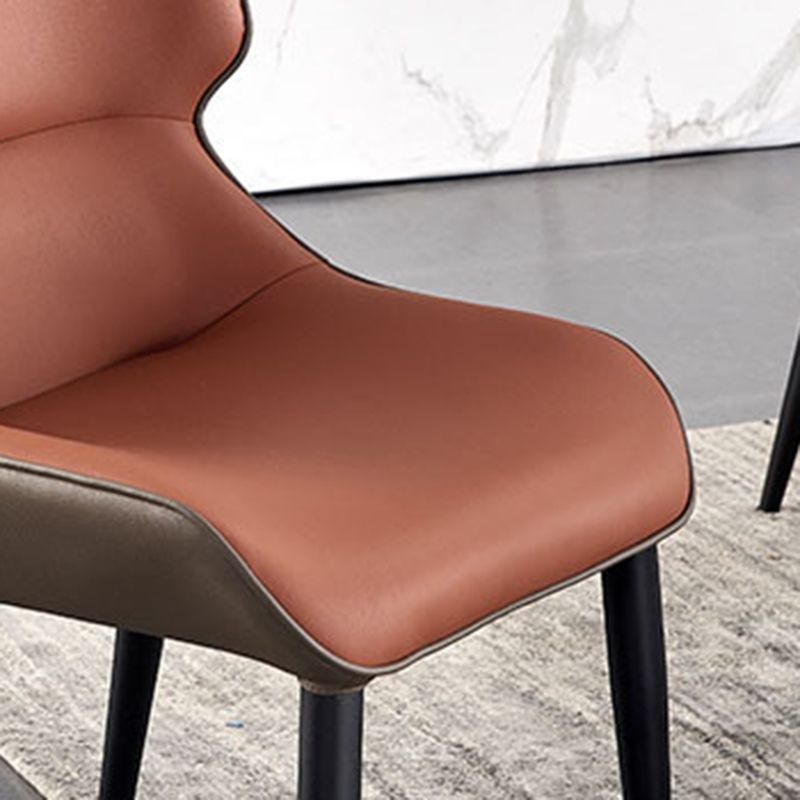 Black Metal Legs Dining Chairs Faux Leather Low Back Side Chair