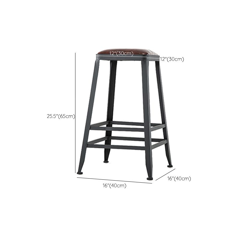 Industrial Brown Counter Stool Leather Square Stool with Black Metal Frame