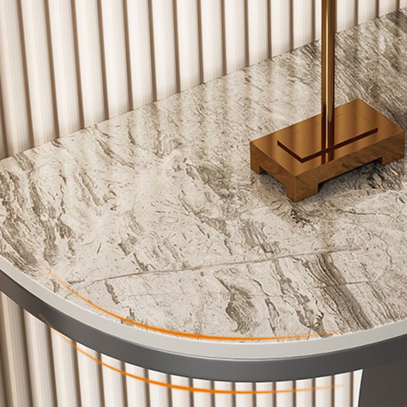 31.5" Tall Stone Console Accent Table Half Moon End Table with Shelf