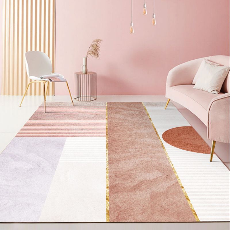 Pink Modern Rug Polyester Irregular Color Piece Rug Washable Rug for Drawing Room