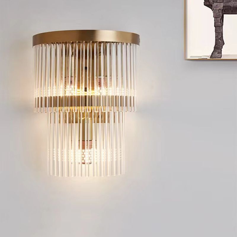 2-Light Geometric Sconce Light Fixture Modern Crystal Wall Light