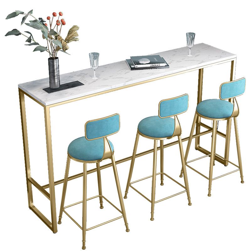 White Glam Style Bar Table in Faux Marble and Metal Bar Table for Living Room, Only Table
