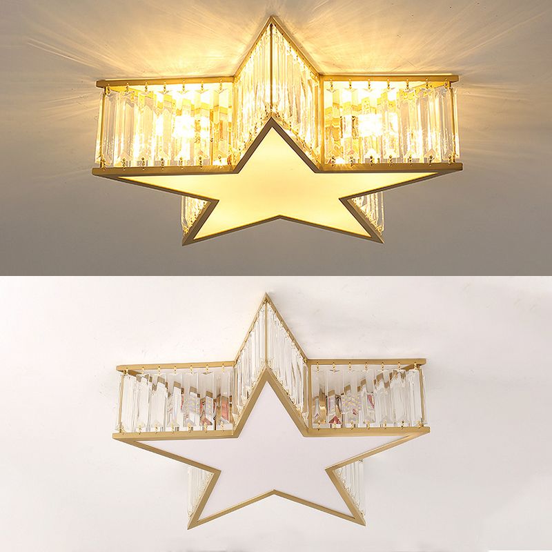 Lustre en cuivre et or style colonial Vintage Crystal Star 4 lumières encastré chambre à coucher