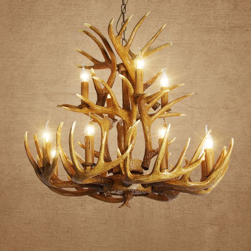 Resin Antler Shaped Suspension Lighting Rustic Living Room Chandelier Light Fixture