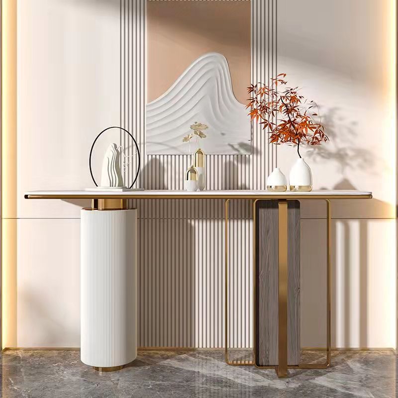 Stone Rectangle Console Table 31.5-inch Tall Glam Accent Table with Shelf