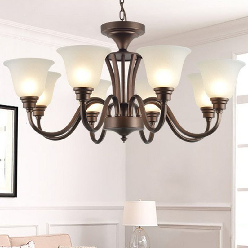Bell Frost Glass Ceiling Lighting Traditional Living Room Chandelier Light Fixture in Brown