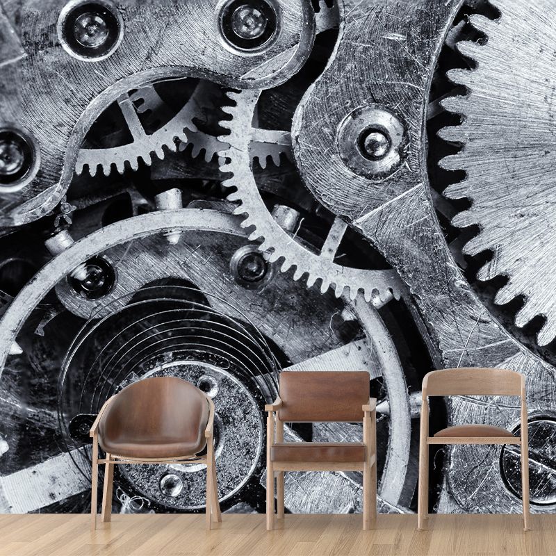 Industrial Style Metal Gear Mural Mildew Resistant Wall Covering for Repair Shop