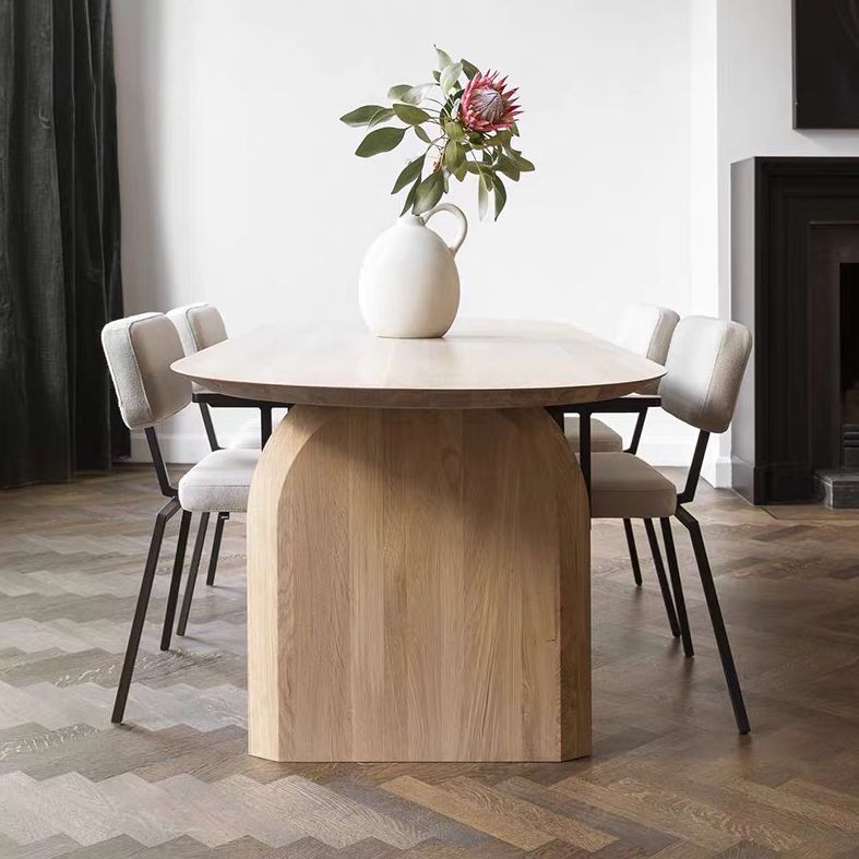 Oval Solid Wood Brown Tone Dining Table Simplicity Double Pedestal Table for Dining Room