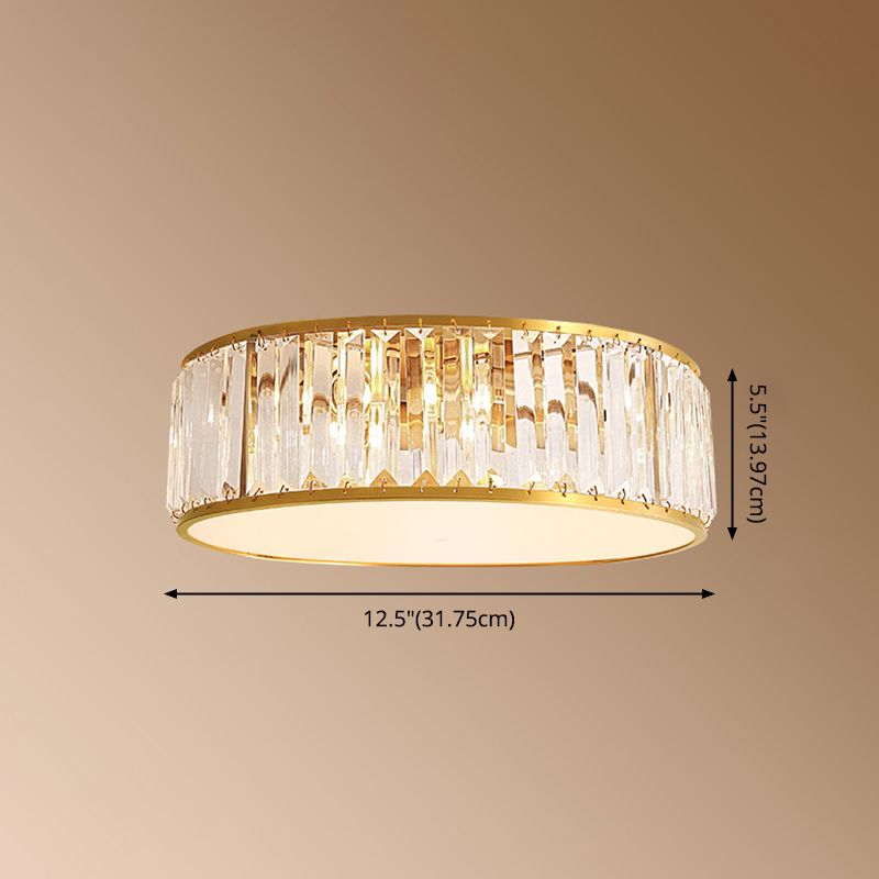 Plafonnier circulaire doré en cuivre de style luxe colonial avec abat-jour en cristal