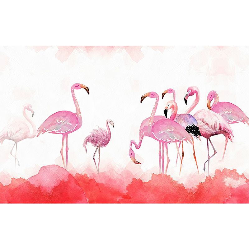 Pink Flamingo Mural Wallpaper Stain-Resistant Wall Covering for Home Decoration