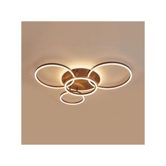 2/3/5 Lights Living Room Flush Ceiling Light with Ring Acrylic Shade Brown Flushmount in Warm/White Light