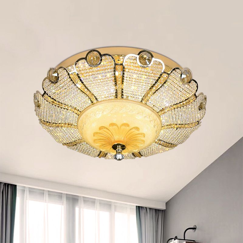16"/19.5" W LED Flush Mount Spotlight Modernism Scalloped Crystal Close to Ceiling Light in Gold