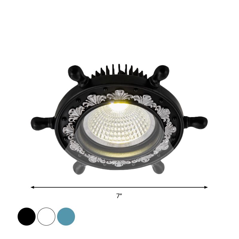 Simplicity LED Flush Lamp Fixture Black/White/Blue Rudder Ceiling Mounted Light with Resin Shade