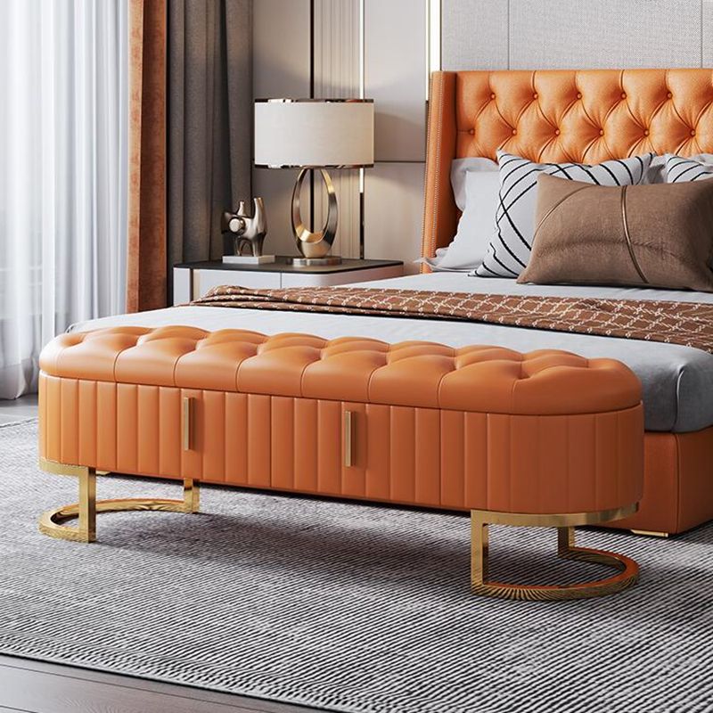 Contemporary Cushioned Seating Bench Oval Entryway and Bedroom Bench with Drawers