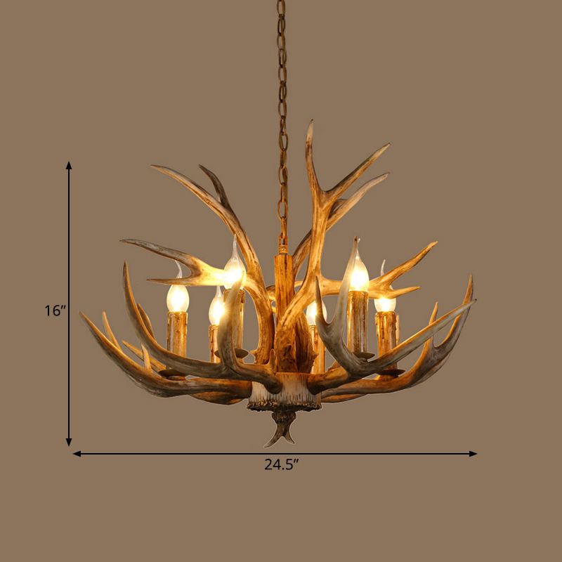 Resin Branch Pendant Chandelier Rustic 6/8/12 Bulbs 16"/17"/21.5" Wide Bedroom Hanging Ceiling Light in Brown