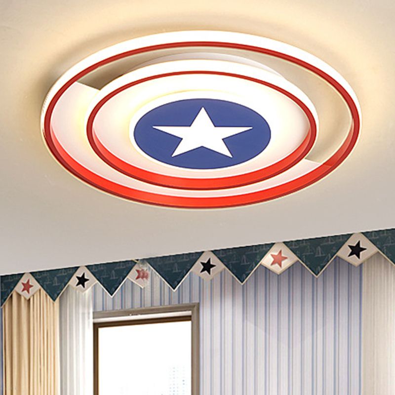 Kids Round Ceiling Light Metal and Acrylic 16 "/19.5" W DEL Bedroom Red Flush Mount Light, Warm / White Light