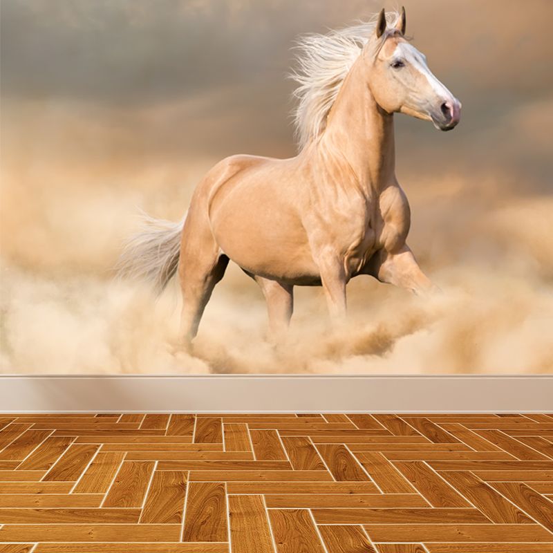 Photography Running Horse Wall Mural for Dining Room, Brown, Custom Size Available