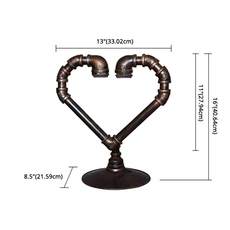 1-Light Wrought Iron Table Lamp Industrial Antiqued Brass Piping Bedroom Night Light