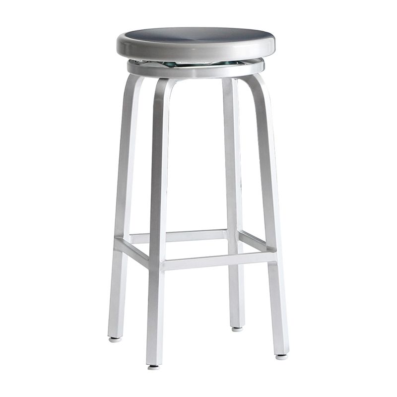 Industrial Silver Armless Counter Stool Aluminum Round Seat Footrest Counter Chair
