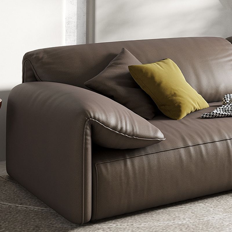 Contemporary Faux Leather Sofa Pillow Top Arm Sofa with 4 Pillows