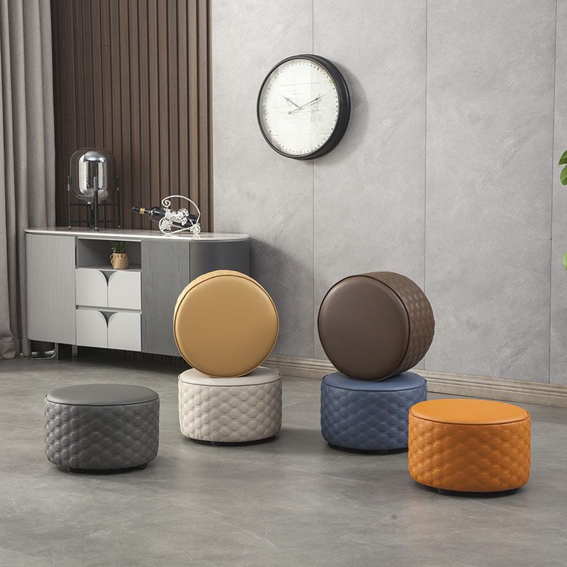 Water Resistant Pouf Ottoman Genuine Leather Round Solid Modern Ottoman